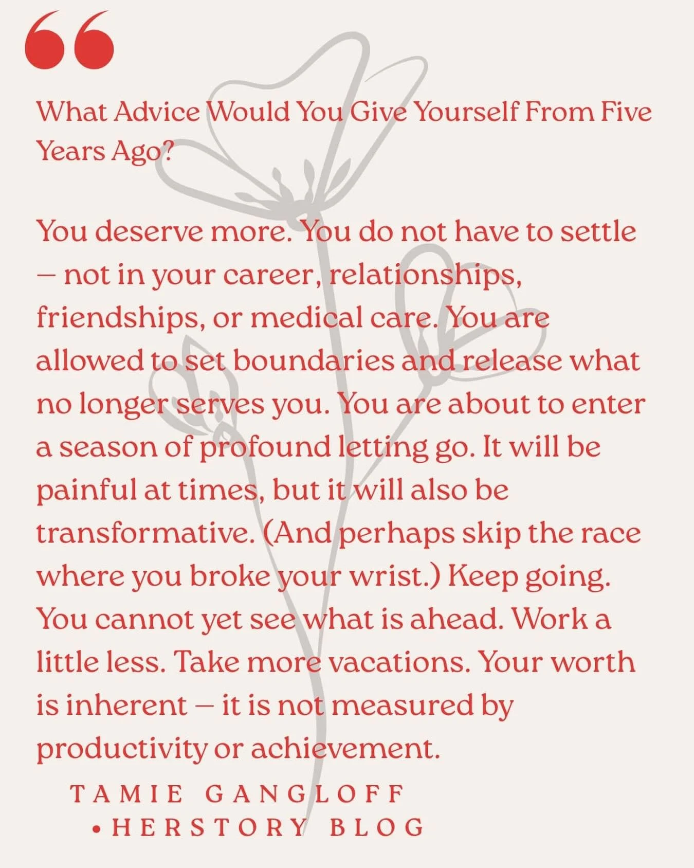 Thank you @thebeautyboostlancaster for sharing my story! 🩷🩷 What Advice Would You Give Yourself From Five Years Ago? 

You deserve more. You do not have to settle &mdash; not in your career, relationships, friendships, or medical care. You are allo