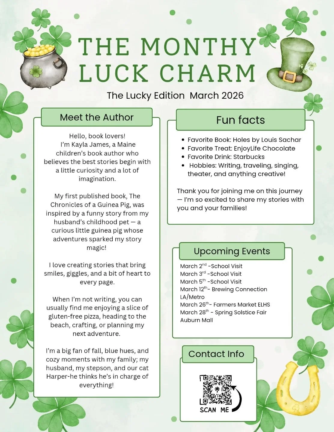 🍀📚Happy Read Across America Week! 📚🍀 

This week is extra special, not only do I have three wonderful school visits lined up, but it&rsquo;s also the release of my March newsletter, The Monthly Luck Charm!

I&rsquo;m beyond excited to meet so man