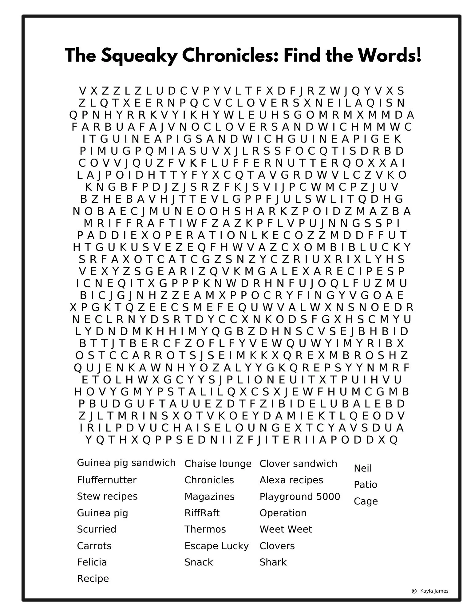 The Chronicles of a Guinea Pig Word Search