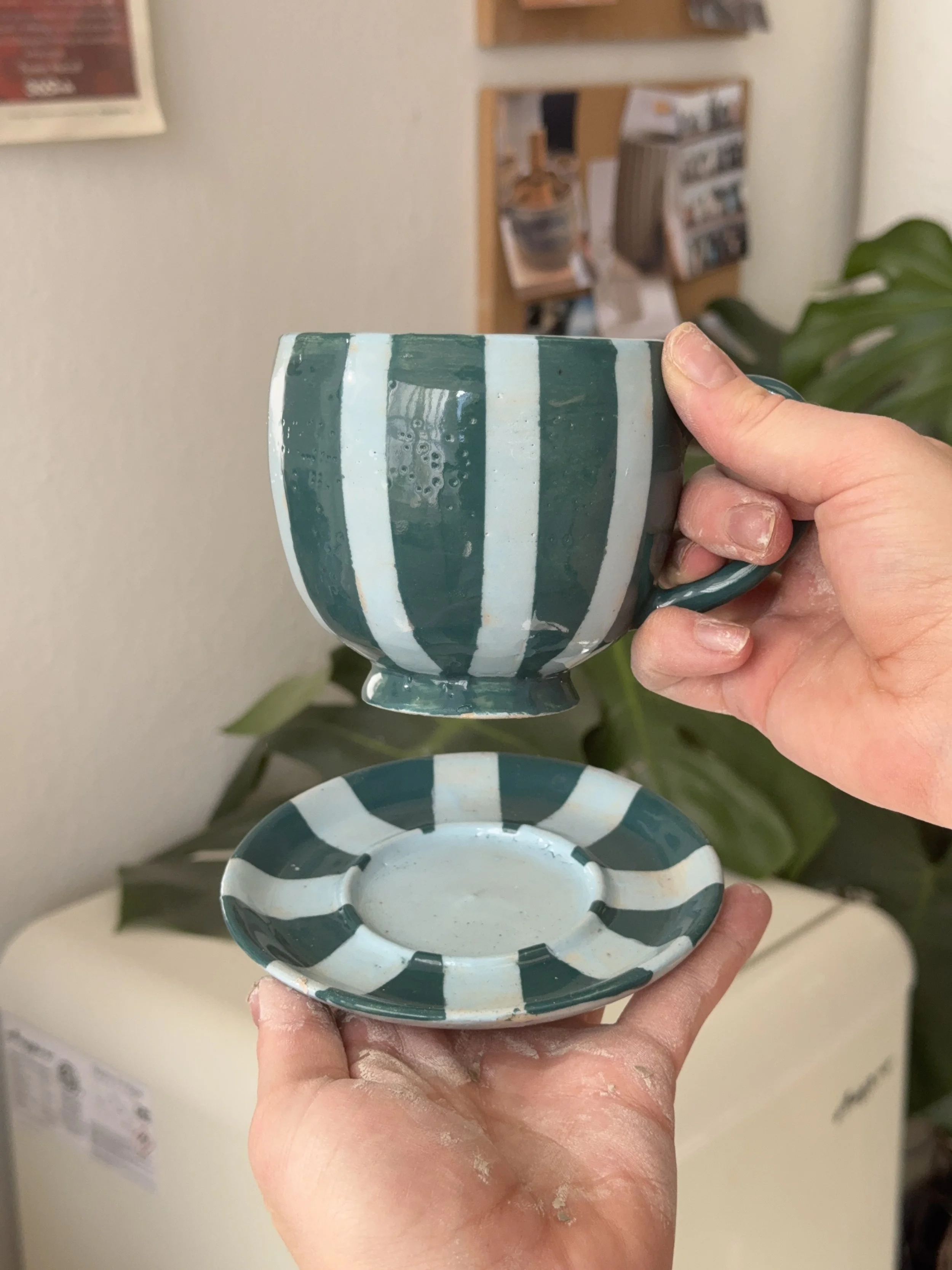 Striped Cafe Mug & Saucer