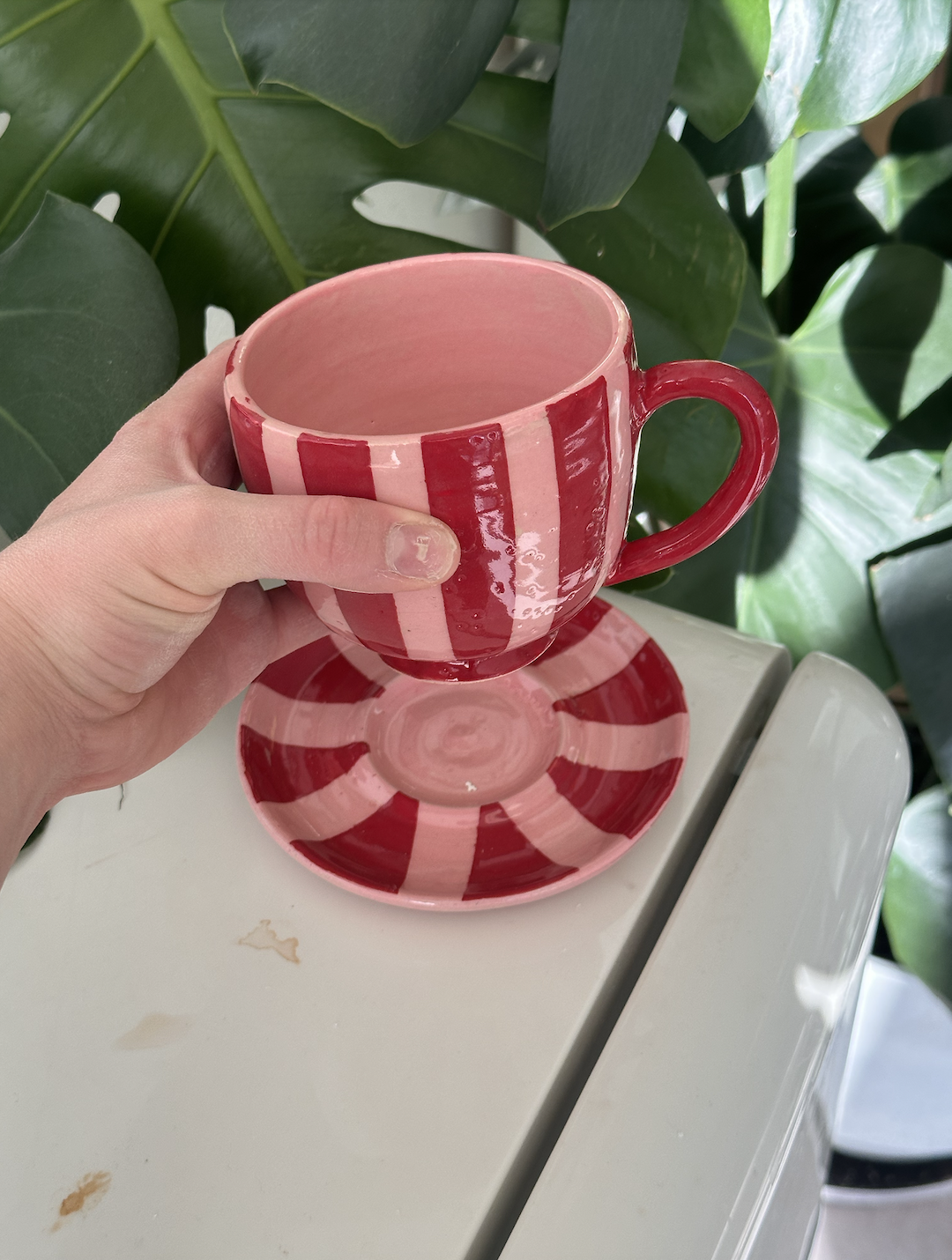 Striped Cafe Mug & Saucer