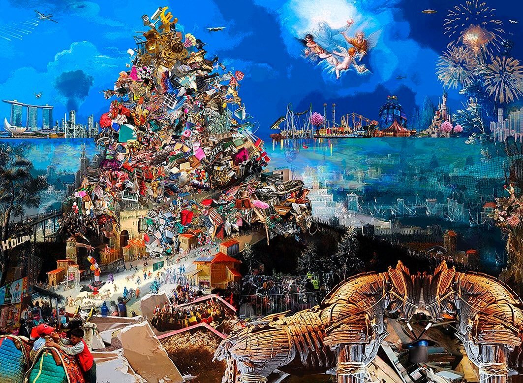 🥳❤️🥳Proud to present my latest artwork:  Tower of Babel - Confusion of tongues 
In deze moderne verwarrende tijd verschijnt de Toren opnieuw, opgebouwd uit hedendaagse concepten en constructies. De mens klimt moedig verder omhoog, gedreven door de 