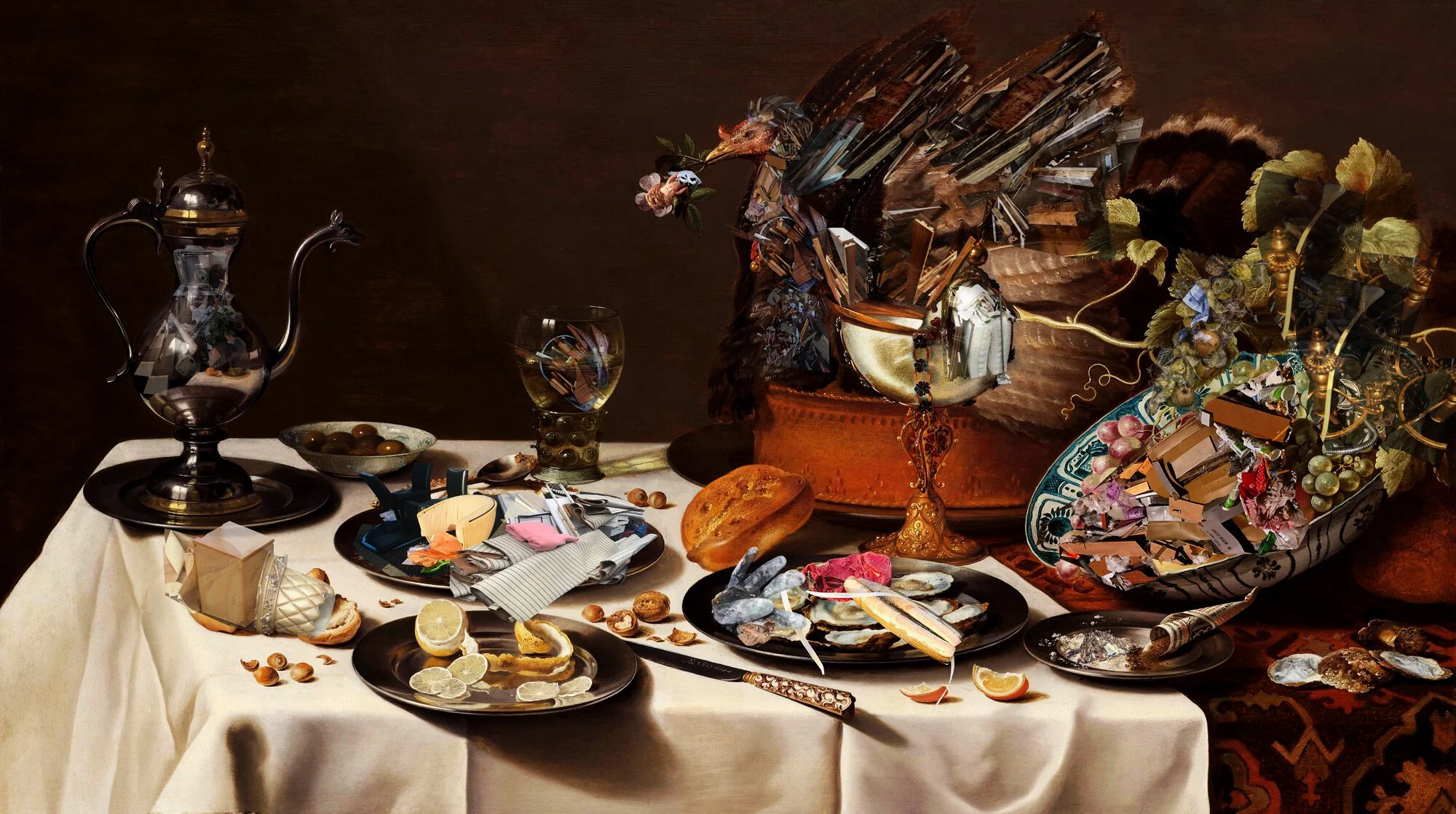 Still-life - The peacock and his Mat-trash