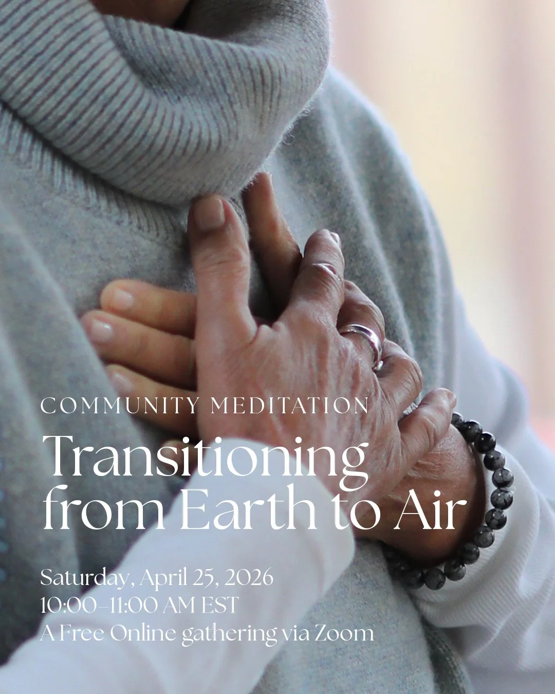 Community Meditation: Transitioning from Earth to Air

Uranus will move into Gemini (Air) from Taurus (Earth) starting April 25th and will stay there until 2033.

Saturday, April 25th | 10&ndash;11 am EST
Free on Zoom

A shift is happening&mdash;from