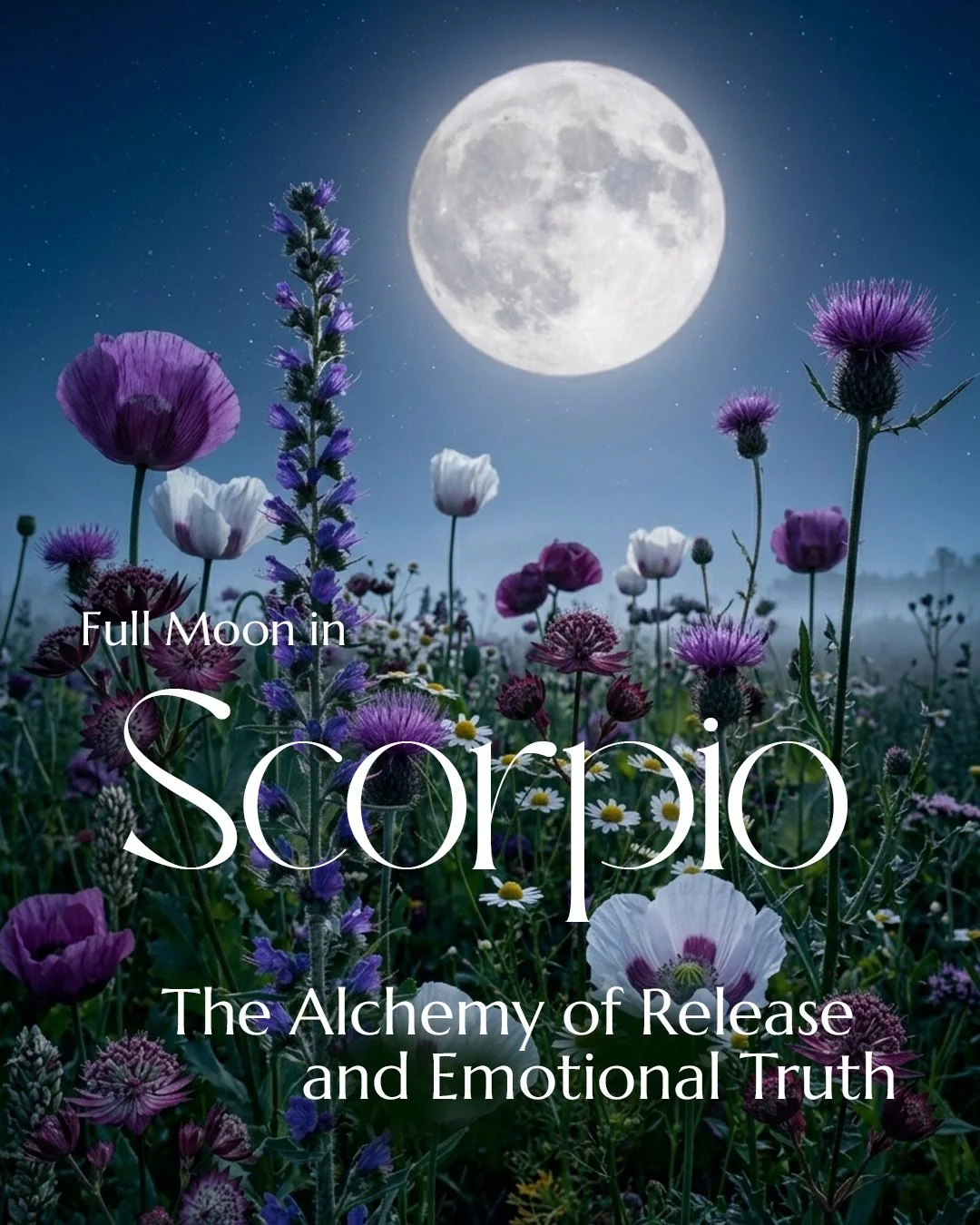 Full Moon in Scorpio: The Alchemy of Release and Emotional Truth

May 1, 2026 1:23 am EST

This Full Moon brings emotional truth, depth, and a cycle of release, deepening your understanding of identity and self-expression. Scorpio invites us to look 