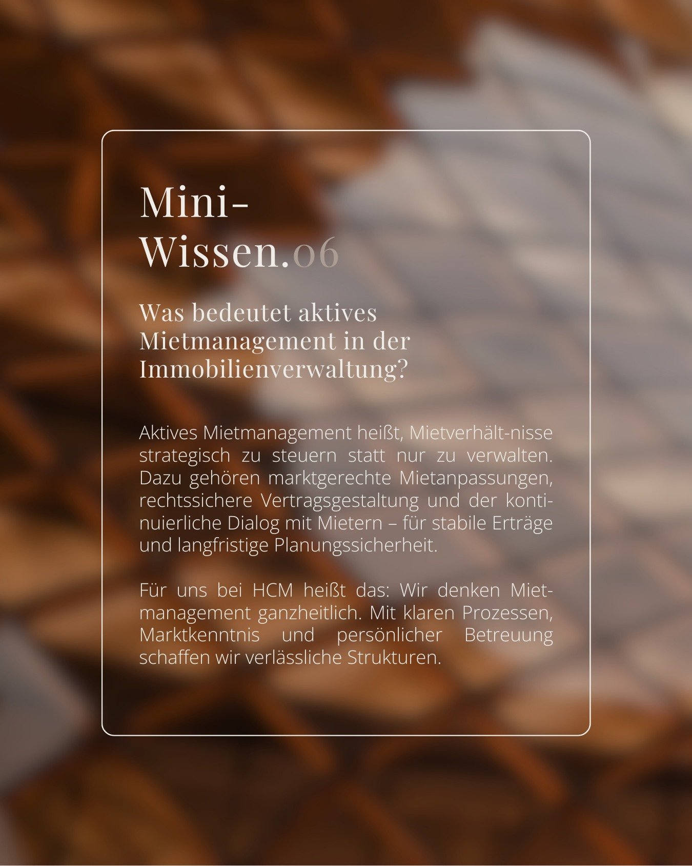 Heute im HCM Mini-Wissen: Was bedeutet aktives Mietmanagement in der Immobilienverwaltung? 📖

#WirSindHCM #HCMRealEstate #VerwaltungMitWerten #Wertbest&auml;ndigDenken #VertrauenVerwalten #HCMImmobilien #HCMFacilityManagement #Hamburg #Hausverwaltun