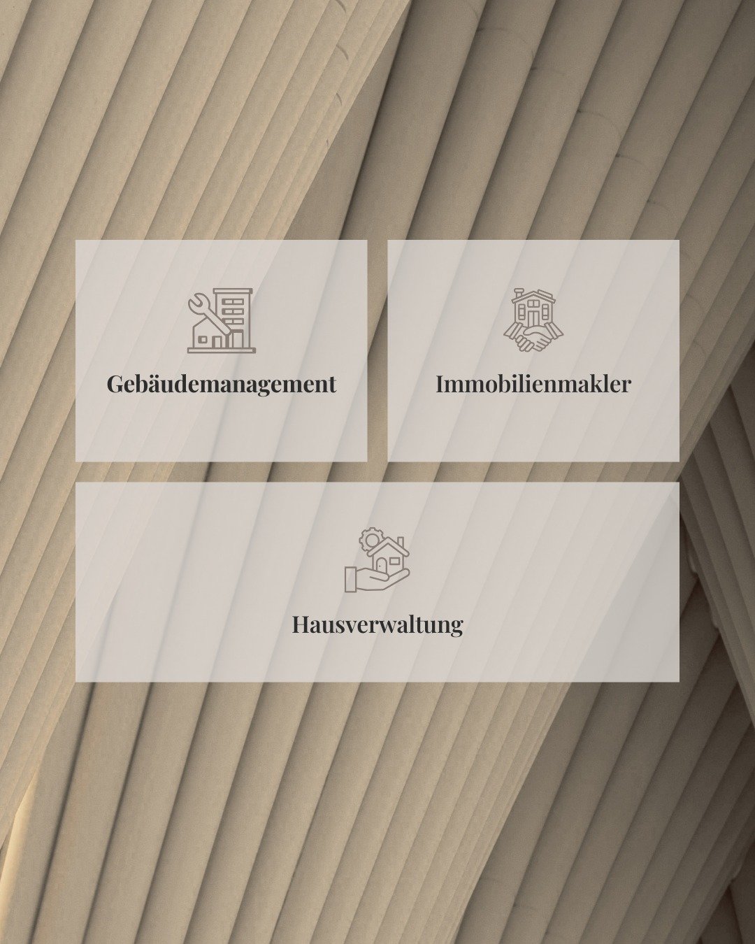 Ganzheitlich gedacht.

Mit unseren Leistungen in Hausverwaltung, Geb&auml;udemanagement und Immobilienmaklerei bieten wir L&ouml;sungen, die ineinandergreifen. F&uuml;r eine Betreuung, die strukturiert, effizient und auf langfristigen Werterhalt ausg