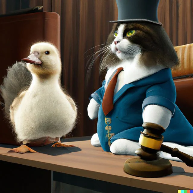 A cat wearing a blue hat and a duckling director researching how much do acsp charge.