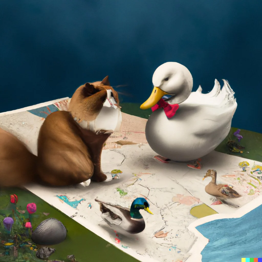 A cat and three ducks reading renters rights bill.