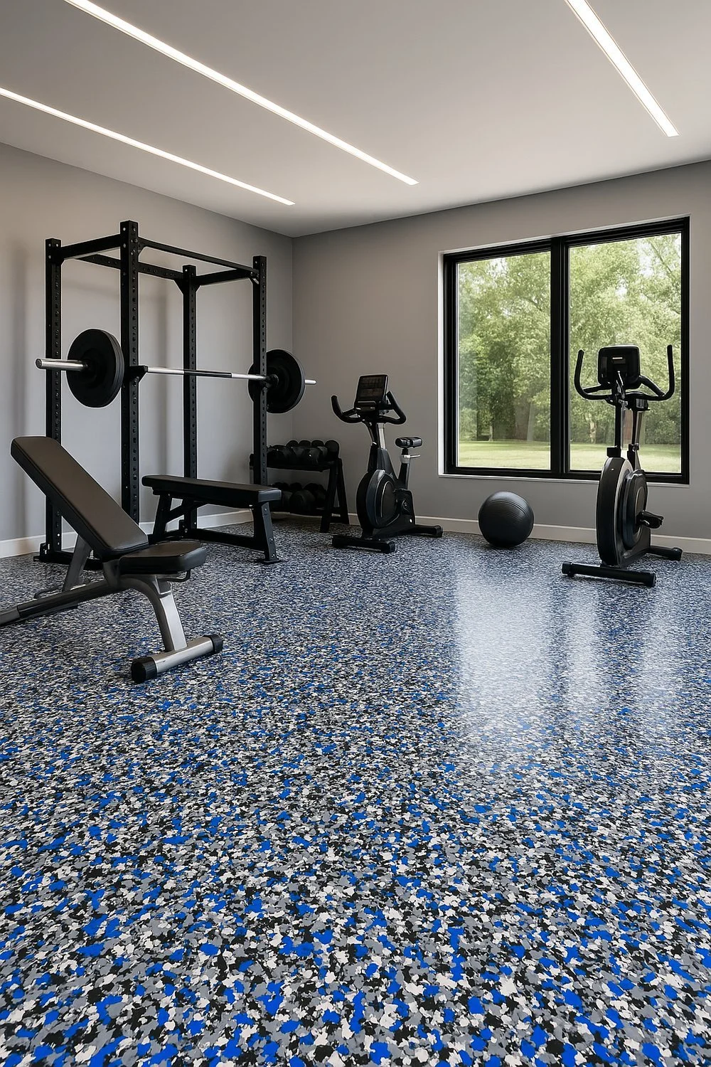 Sample of colorful vinyl flakes for custom epoxy floor designs