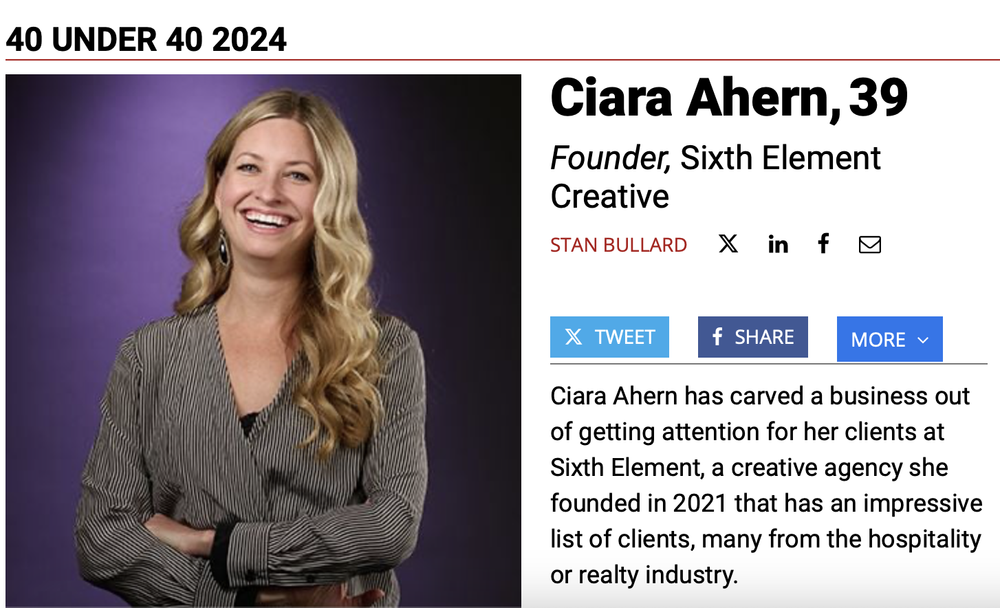 Crain’s Cleveland Business recognizes Sixth Element Founder Ciara Ahern as a 40 Under 40 Honoree 