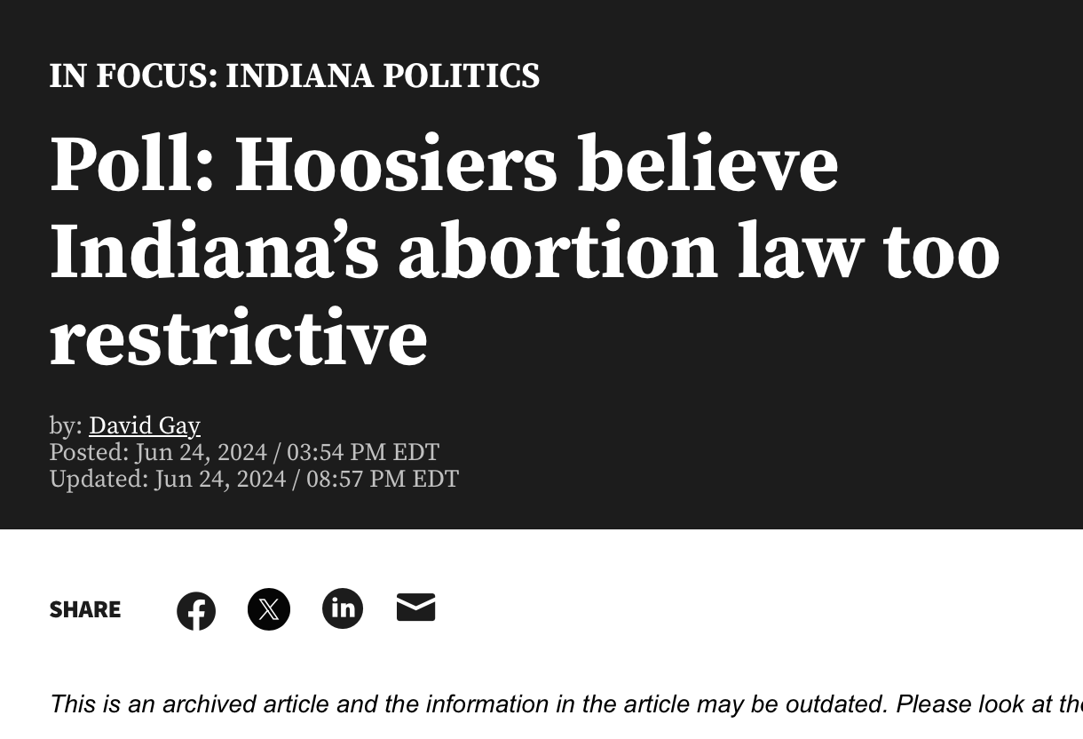 Poll: Hoosiers believe Indiana’s abortion law too restrictive