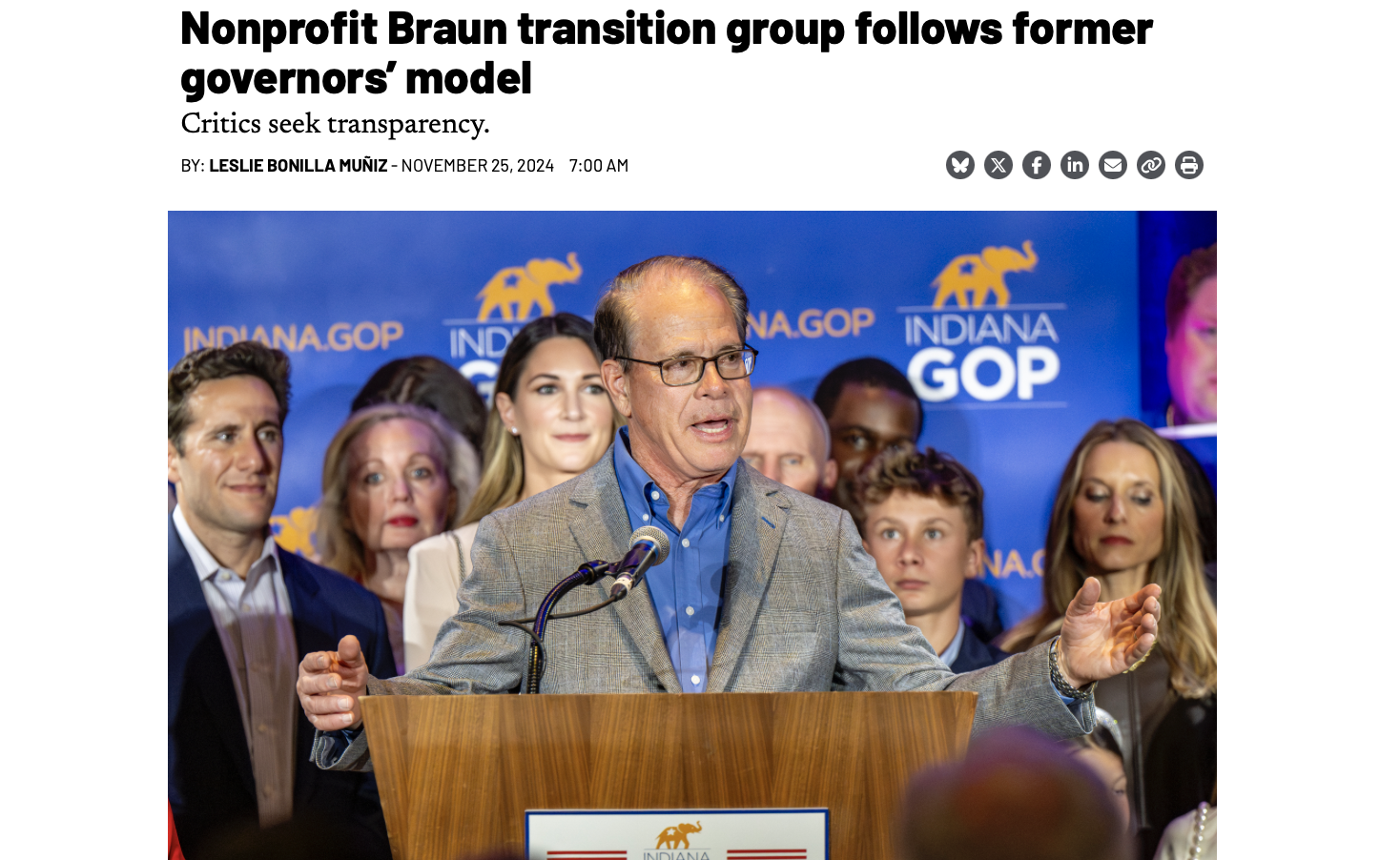 Nonprofit Braun transition group follows former governors’ model. Critics seek transparency.