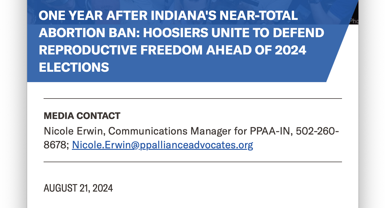 One year after Indiana’s near-total abortion ban: Hoosiers unite to defend reproductive freedom ahead of 2024 elections 