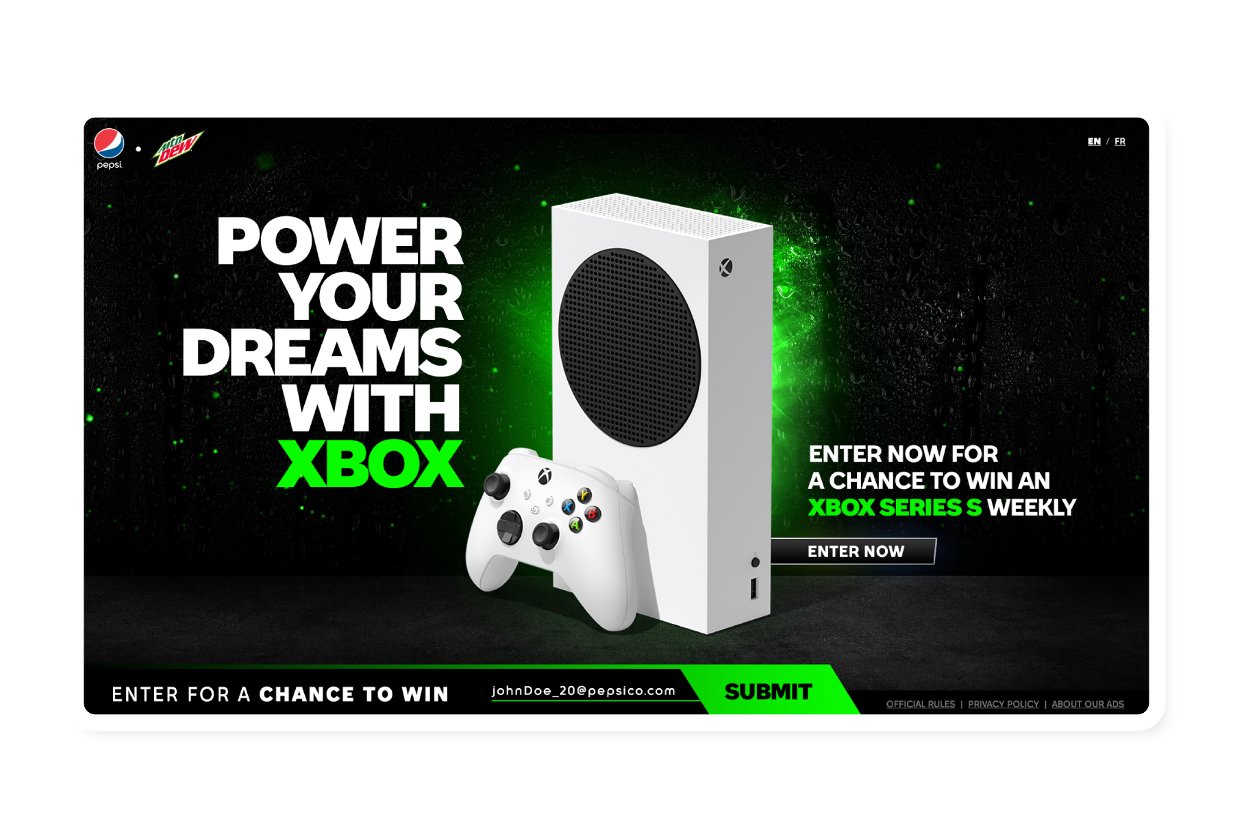 Xbox contest screen on desktop