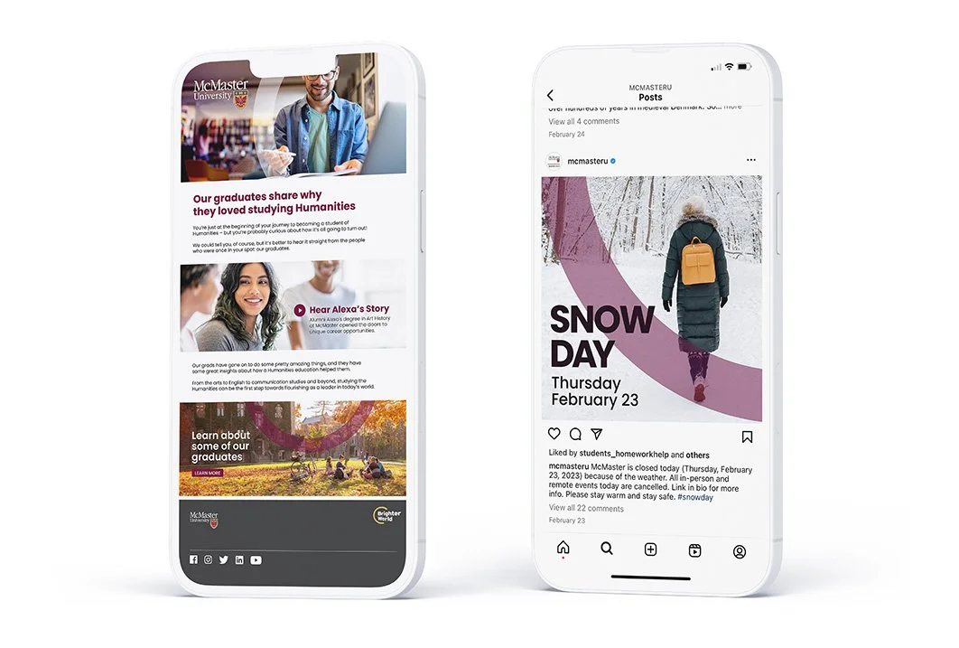An image of McMaster social on phones