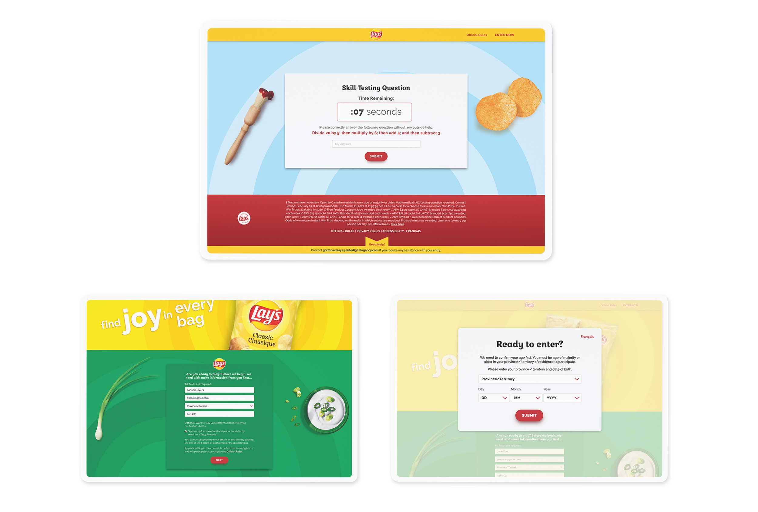Lays contest screens on mobile and desktop