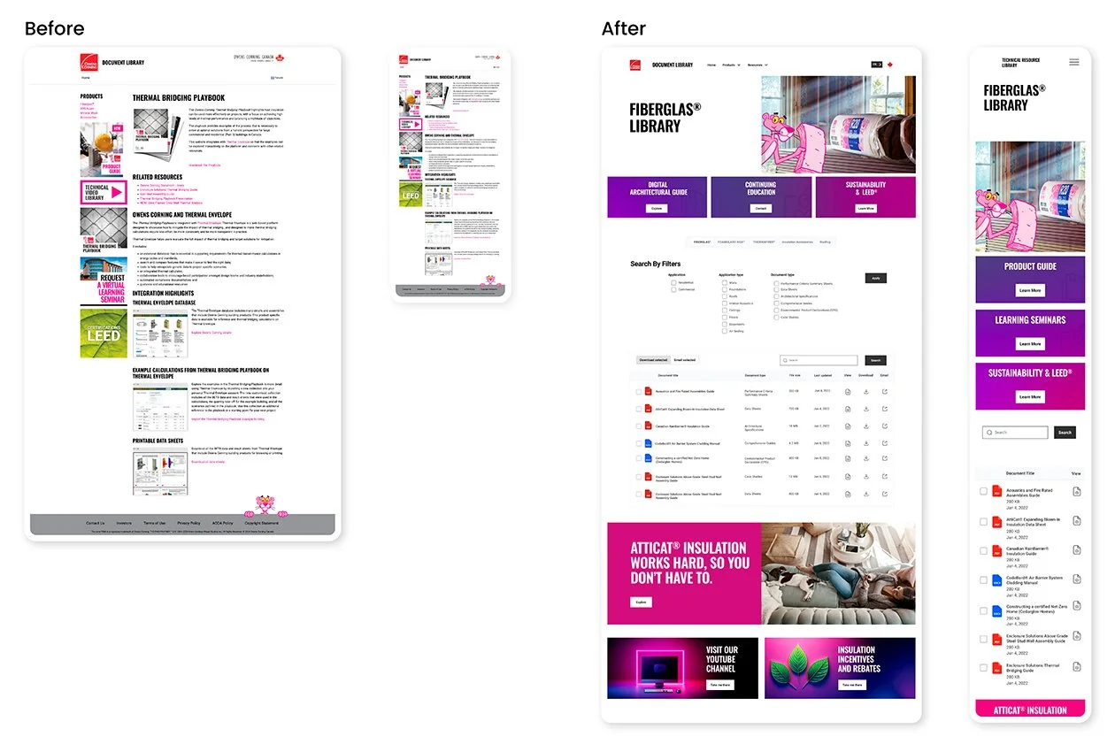 An image of the Owens Corning document library desktop and mobile