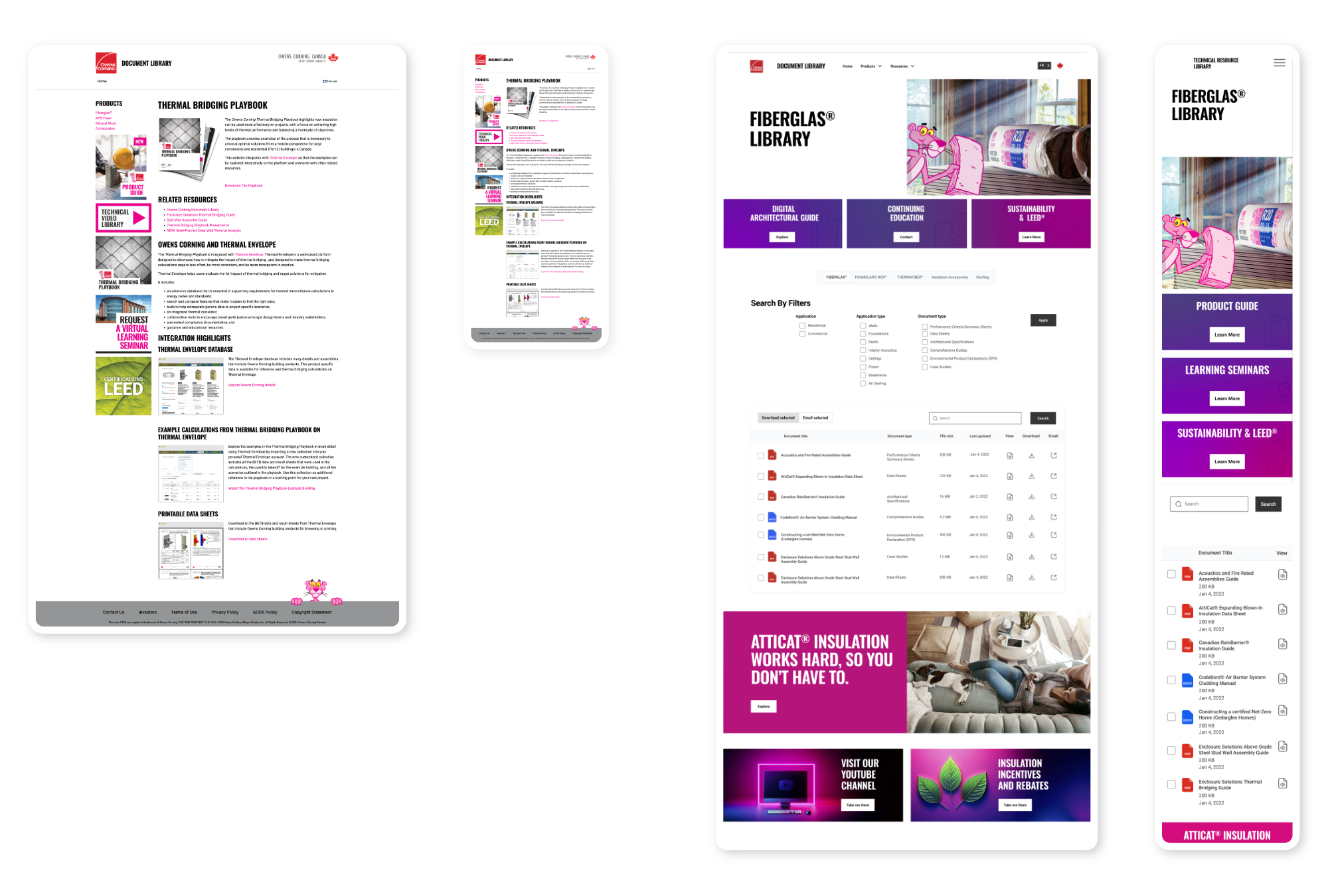 An image of the Owens Corning document library desktop and mobile