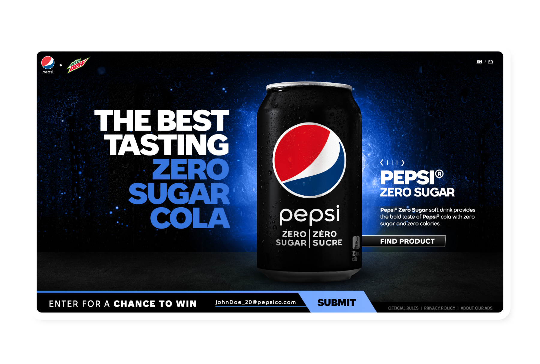 Pepsi, Xbox contest screen on desktop