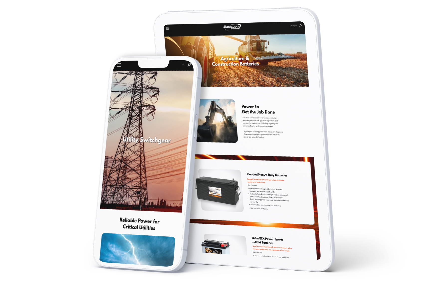 An image of the East Penn website on mobile devices