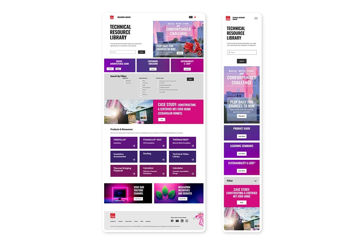 An image of Owens Corning document library website