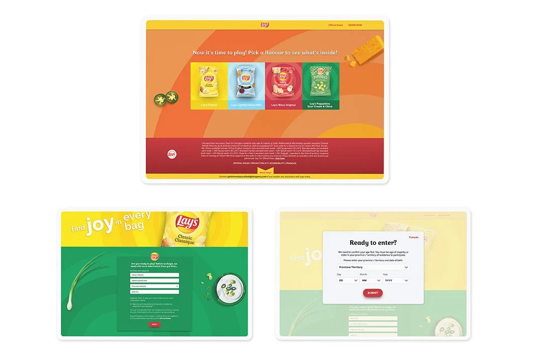 Lays contest screens on mobile and desktop