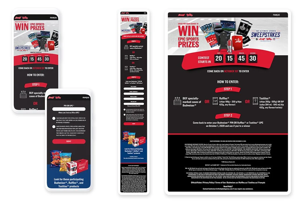 Lays contest screens on mobile and desktop