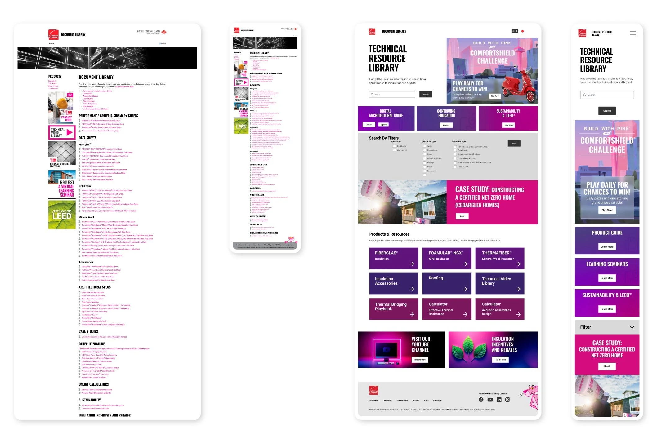 An image of the Owens Corning document library desktop and mobile