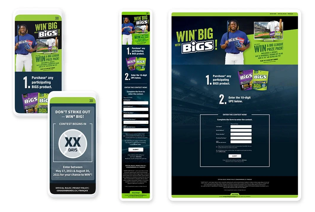 BiGS contest screens on mobile and desktop