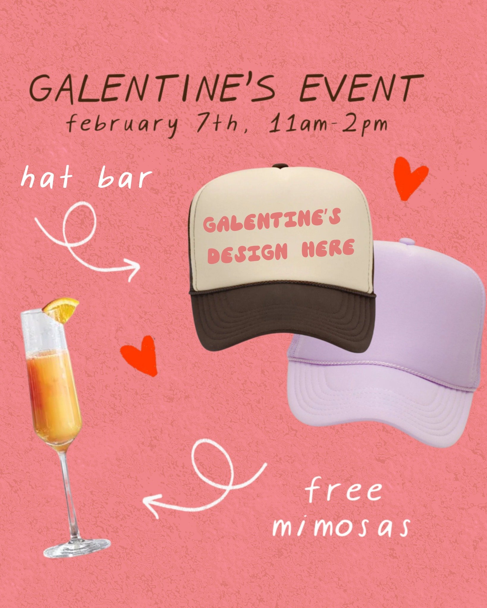 Galentine&rsquo;s Day is almost here, babbbeee 💖🥂

This Saturday 2/7 | 11&ndash;2, we&rsquo;re popping bottles and playing dress-up:
✨ FREE mimosas
✨ Our Galentine&rsquo;s Hat Bar

What&rsquo;s a hat bar?
You pick your hat. You pick your colors. Yo