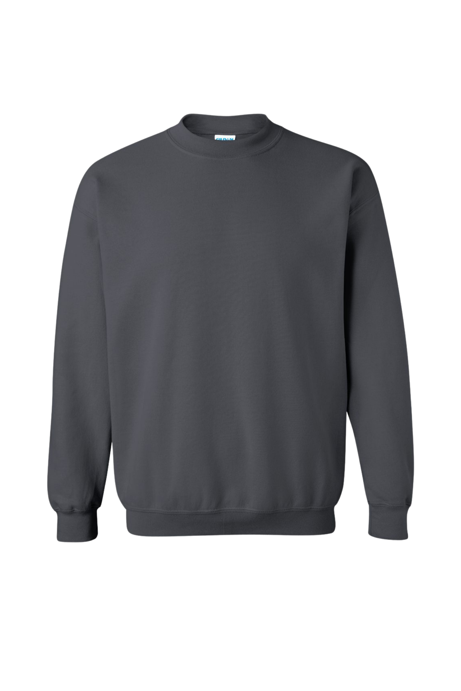 A plain dark gray crewneck sweatshirt