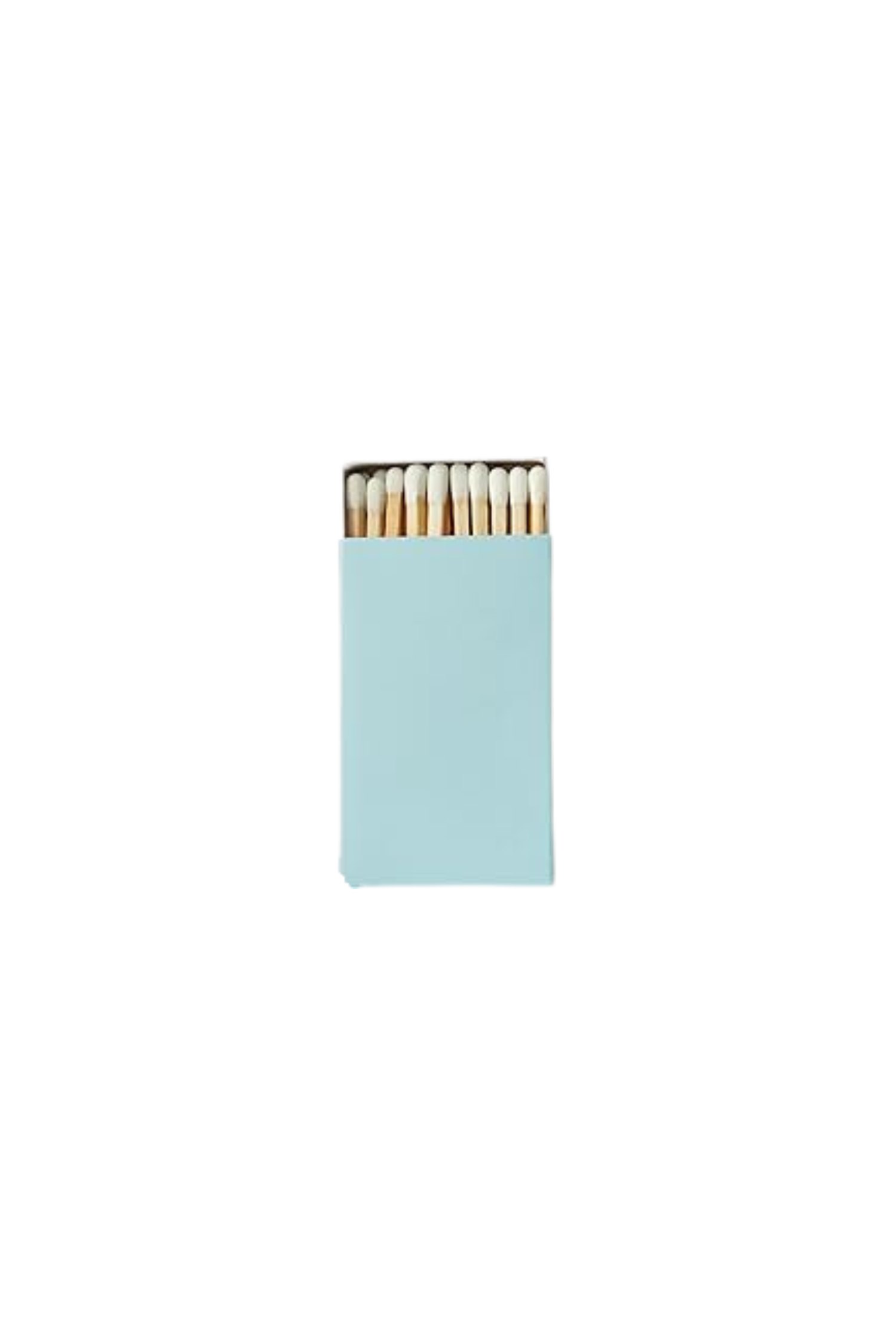 A box of matches with a light blue cover.