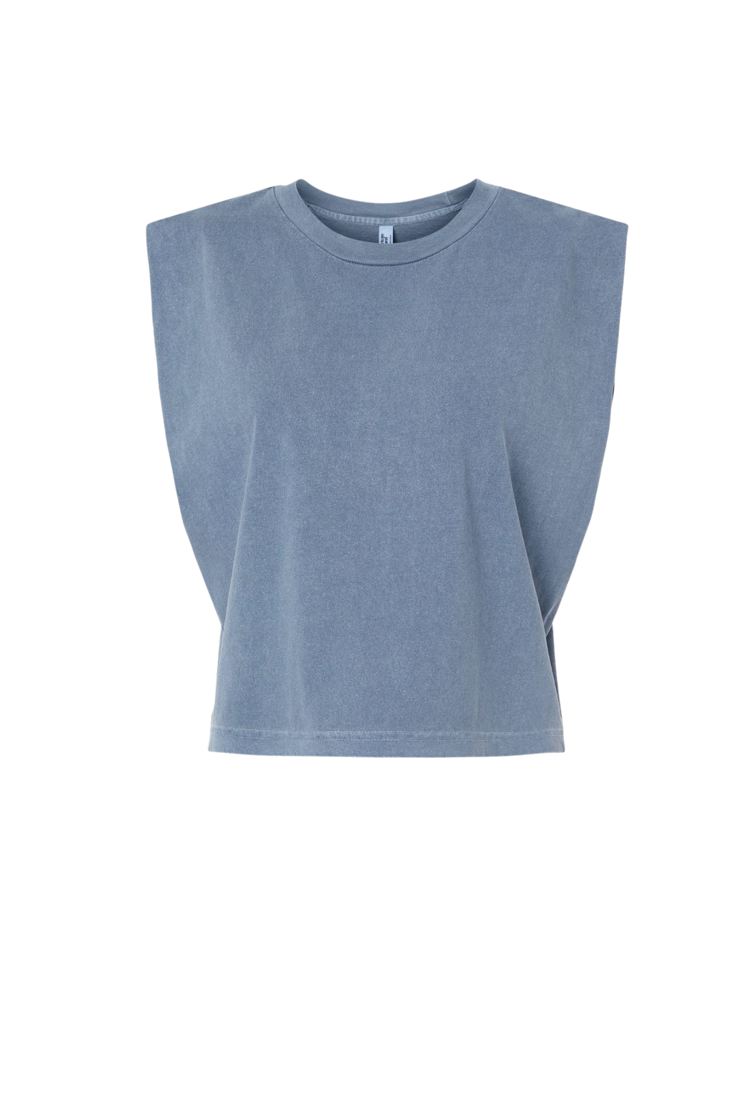 Blue sleeveless t-shirt.