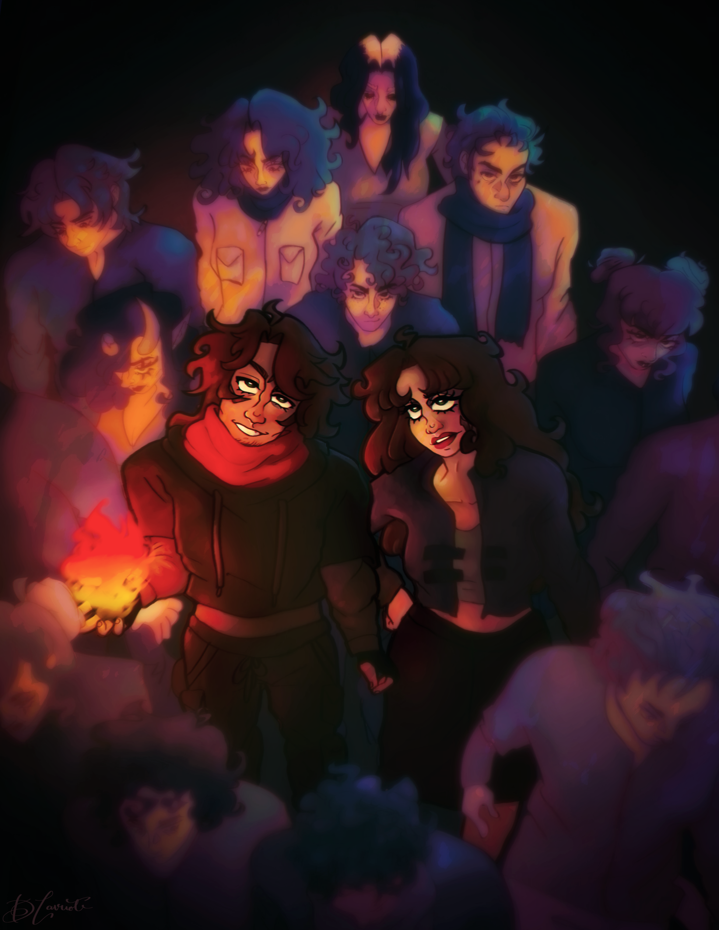 Digital illustration of a diverse group of young people gathered together, with two in the front holding hands. The group is depicted in warm, vibrant lighting.