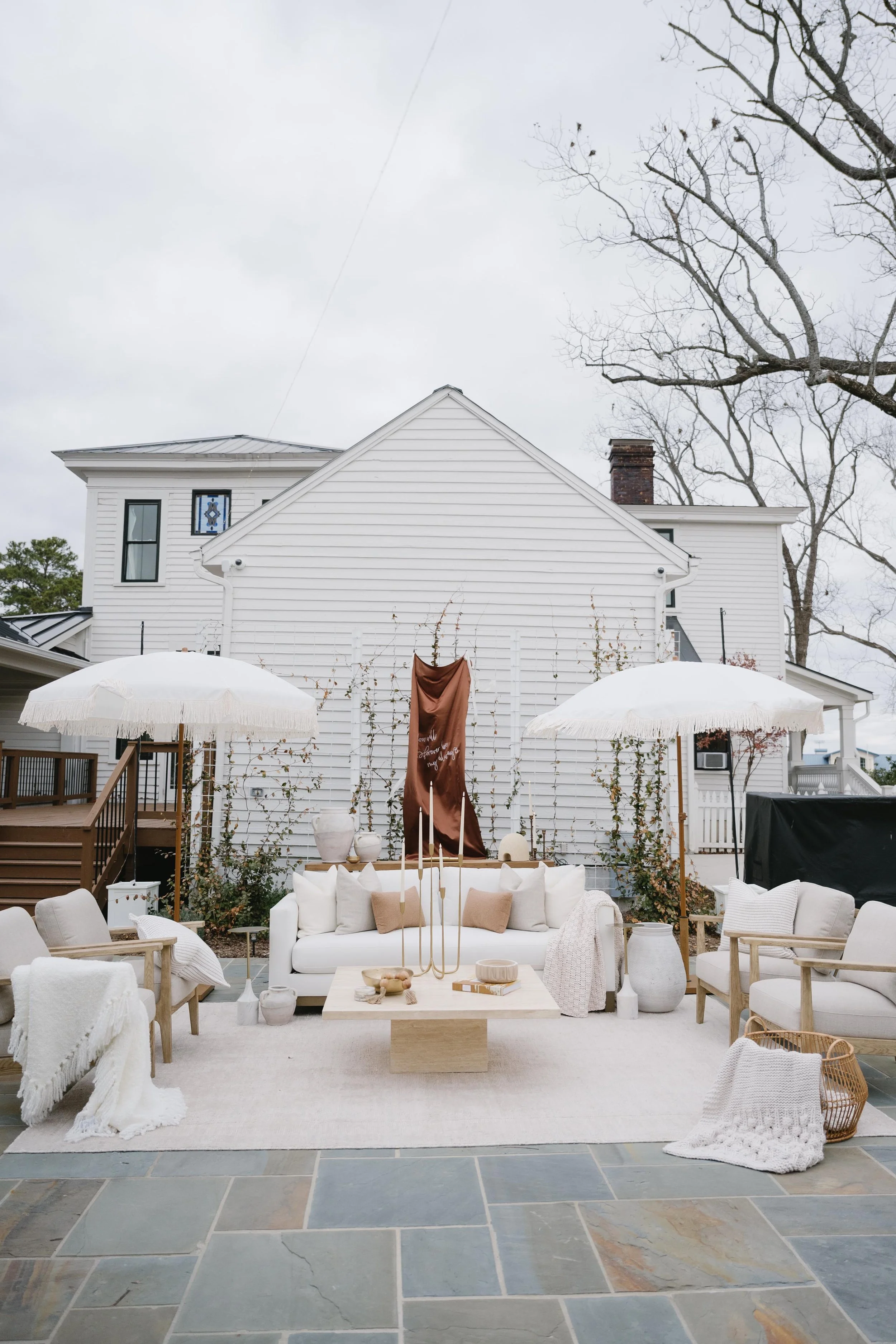outdoor lounge set up for backyard party