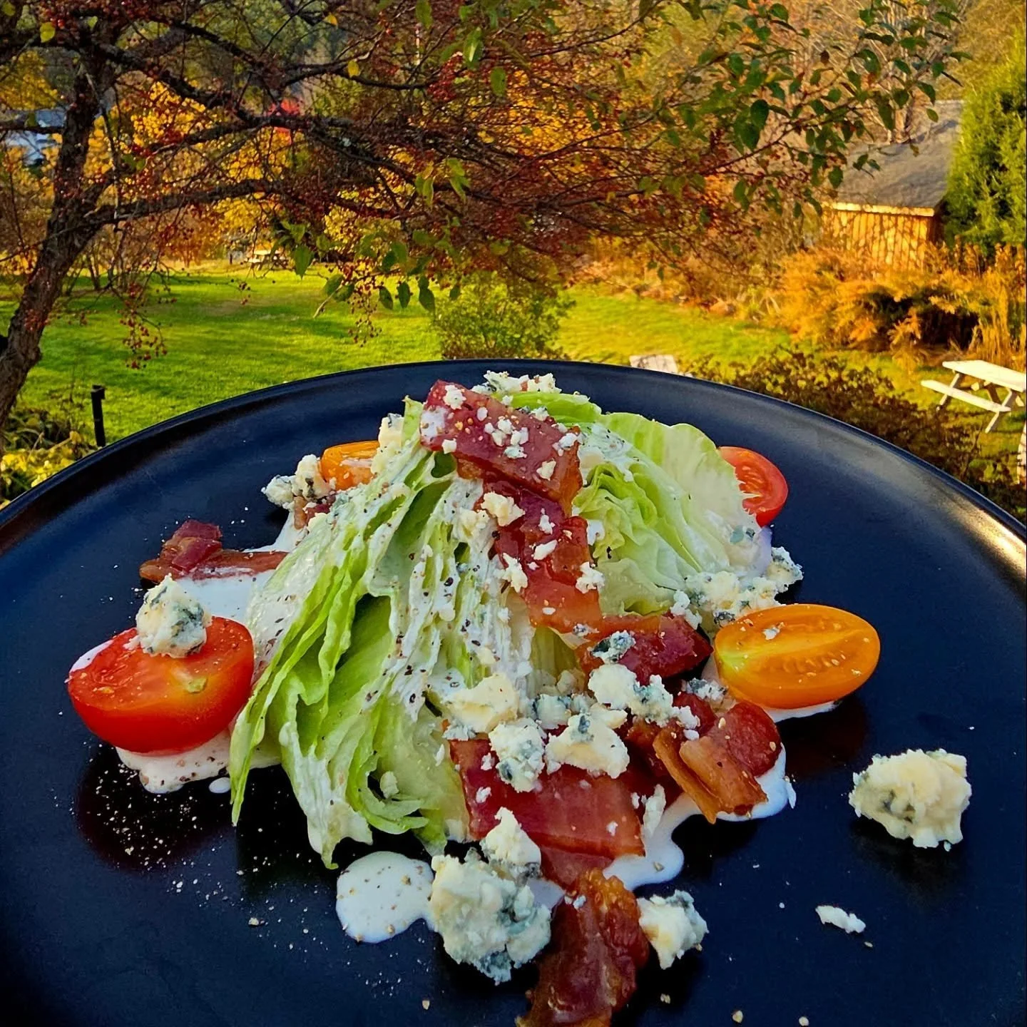 Classic Wedge Salad, @mcdonaldfarmstand tomatoes, candied bacon, fresh cracked pepper & @jasperhillfarm bayley hazen blue cheese dressing