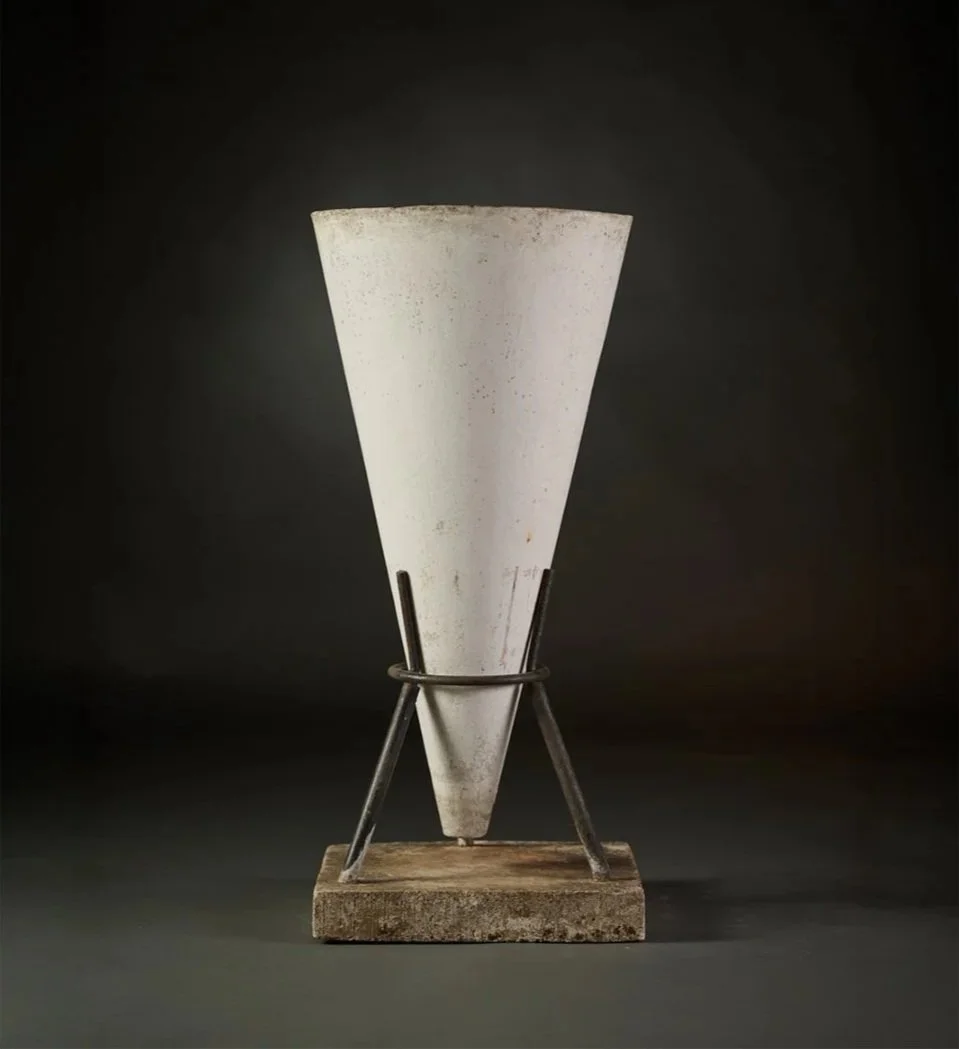 IG20087+French+Vintage+Conical+Willy+Guhl+Vase+with+Wrought+Iron+Tripod+Base%2C+Circa+1960%2C++16%27%27D+x+35%27%27H+%243600+%283%29.jpg