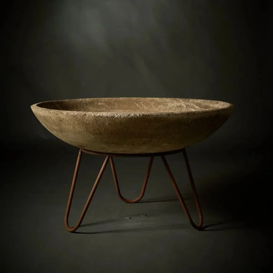 CONCRETE BOWL ON IRON BASE