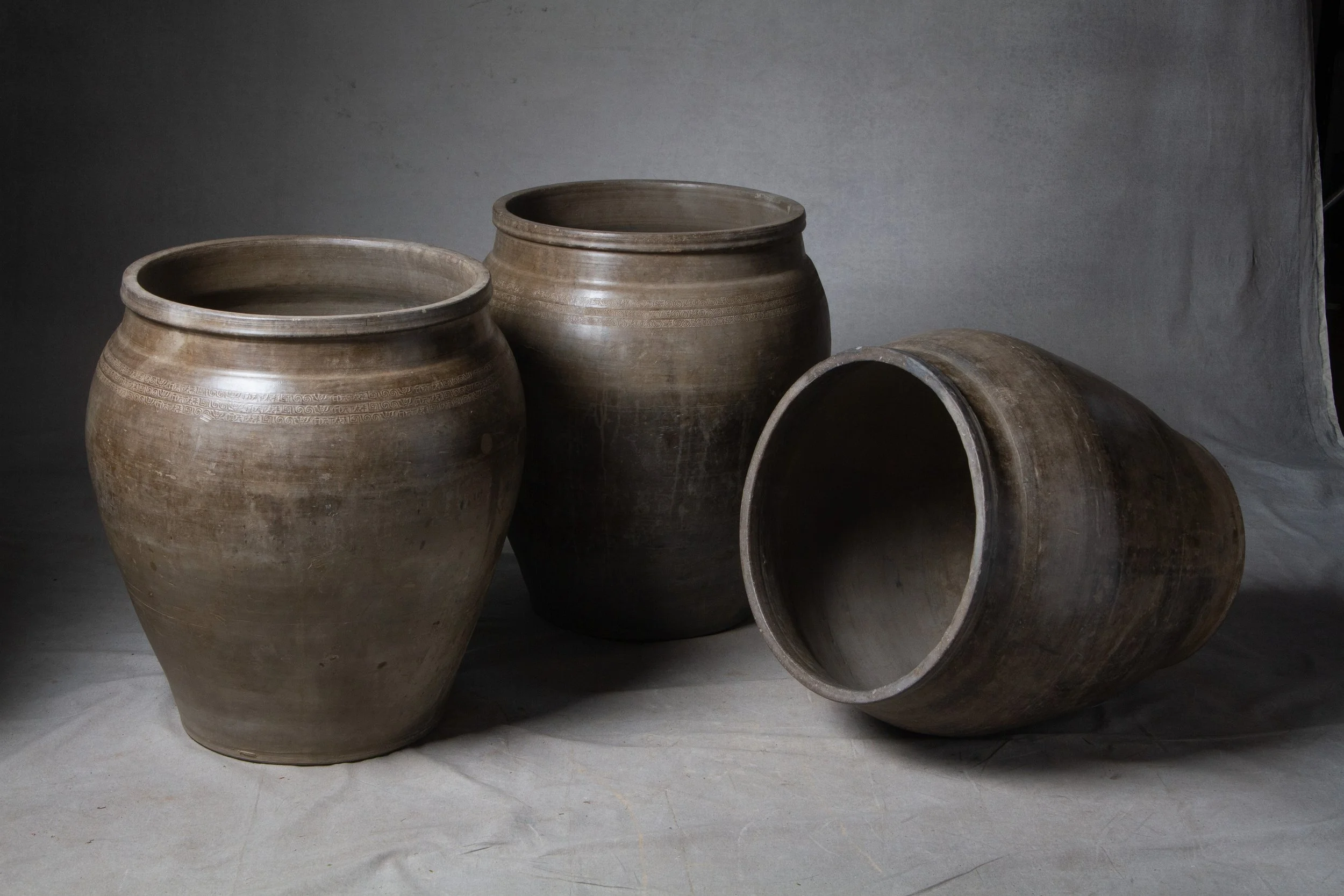 IG19979-IG19989 Extra Large Ceramic Water Vessel Bands of Decorative Inlaid Pattern Work, China C.1920   26''OD x 19''ID x 28''H $4500.00  (19).JPG