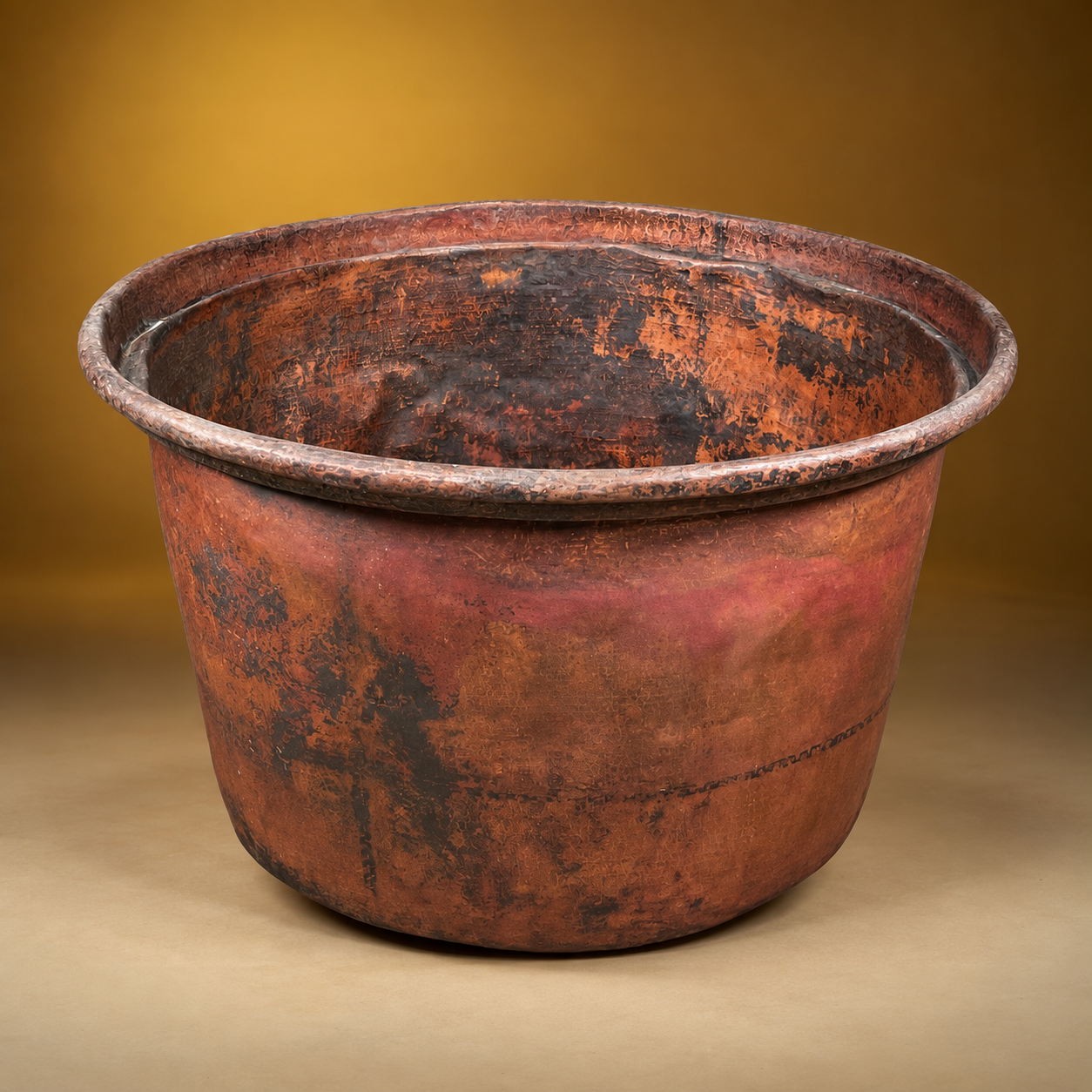SKU: C21-8   Antique Traditional Copper Batik Vessel.   Central Java, Indonesia, 19th Century   36''D x 24.75''H
