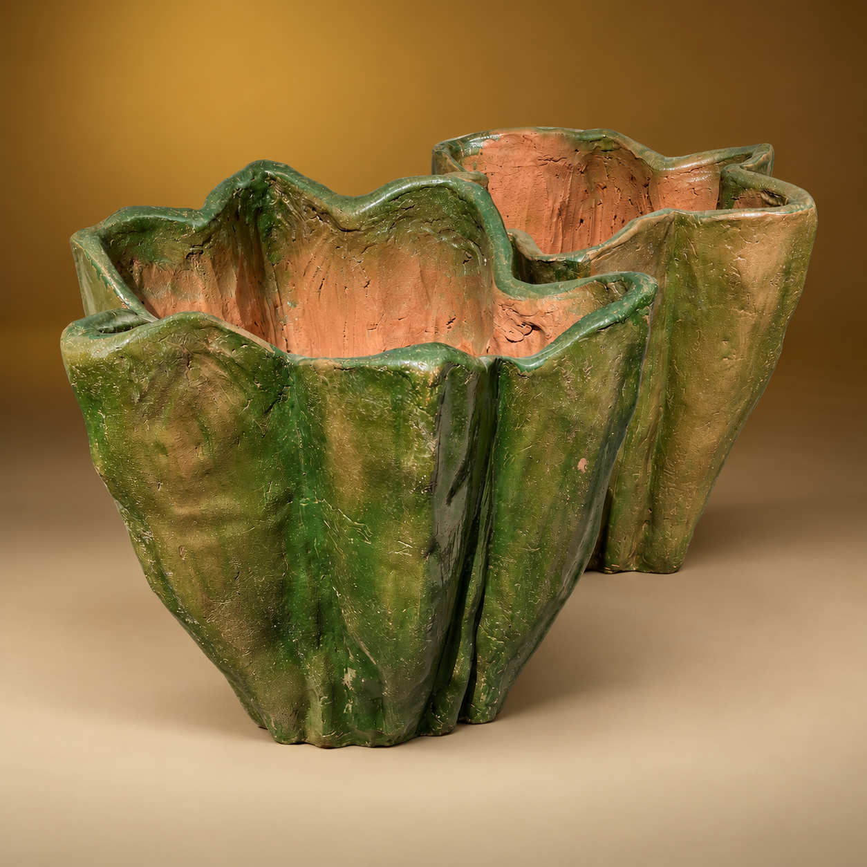 AGAVE ENAMELED GREEN TERRA COTTA PLANTER