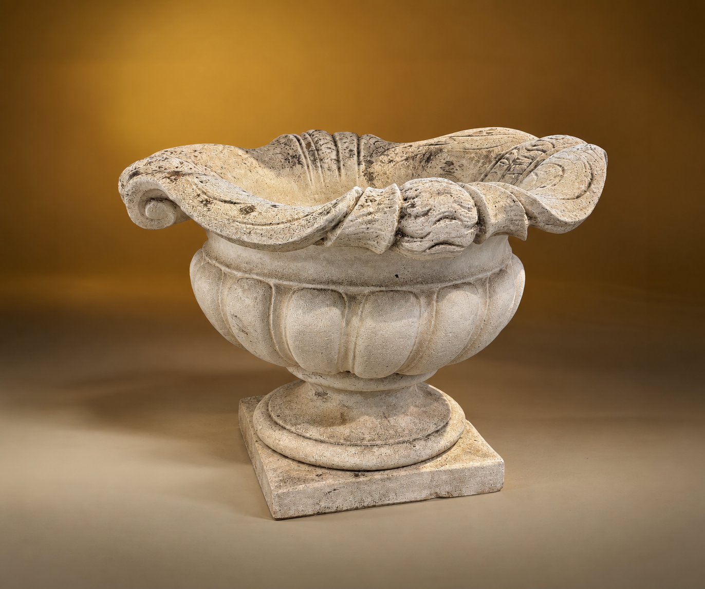 SKU: IG20056   Pair of Cast Concrete Urns with Wavy Top   Lombardy, Italy C.1900   36''D x 28''H