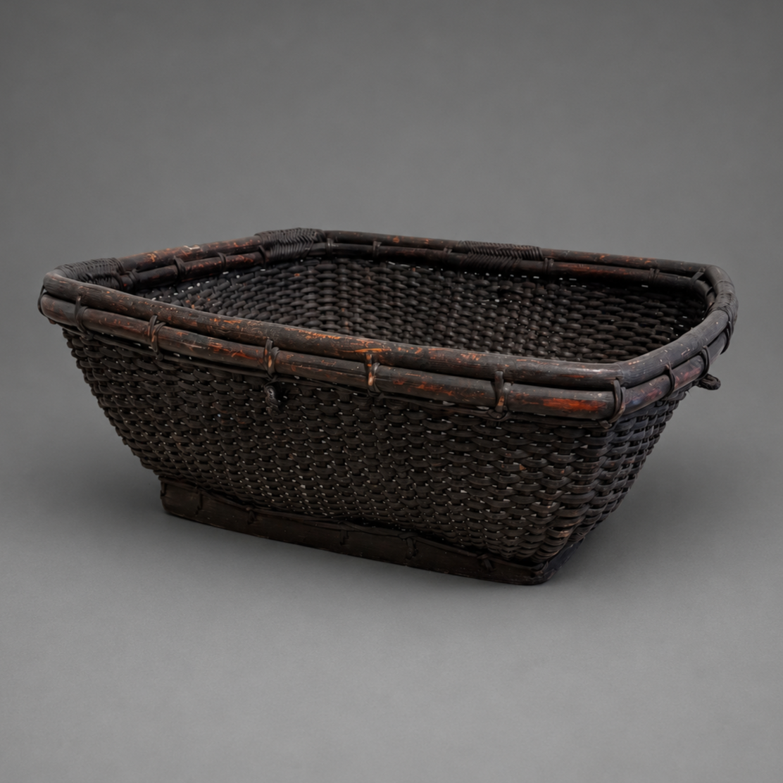 RARE ANTIQUE SQUARE AND TRIBAL BASKET
