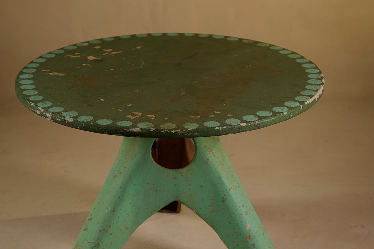 IG21072 Everit Willy Guhl Table with Tripod Base – Green, Circa 1960’s 36''D x 25.75''H $6500 (6).jpg