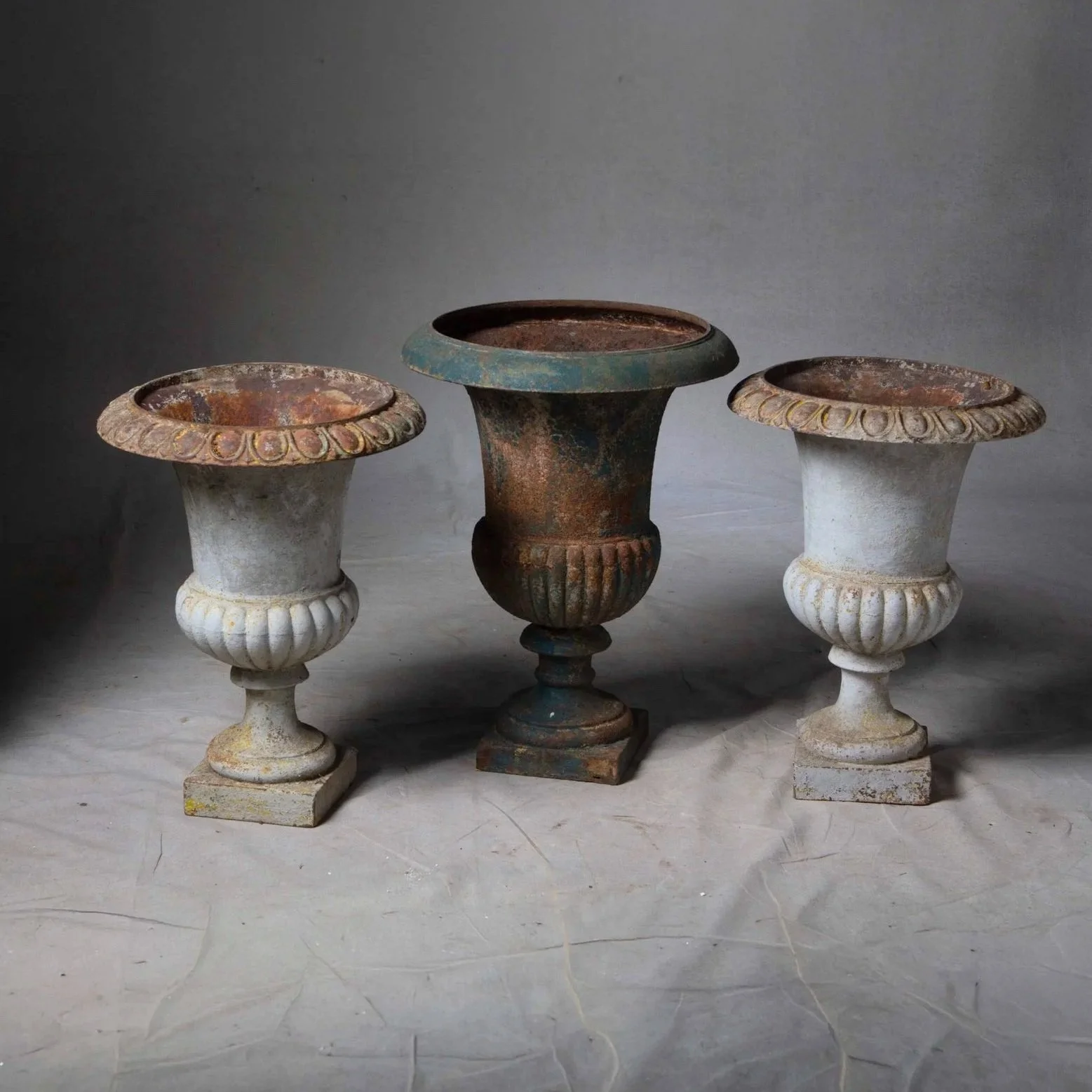 FRENCH CAST IRON CAMPANA URNS