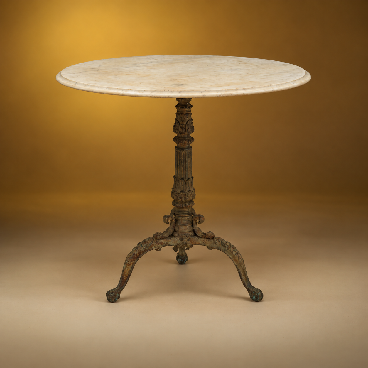 SKU: IG16646   Cast Iron Base with Marble Top   C.1900 French   36''D x 31''H