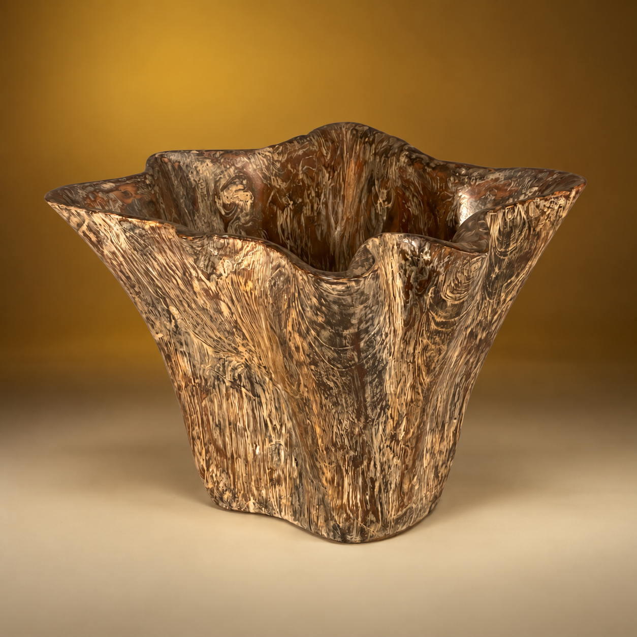 SKU: K24-23A   Organic Form Bowl Planter. Teak Hardwood Burl.   Java Indonesia   17.75''D x 11''H