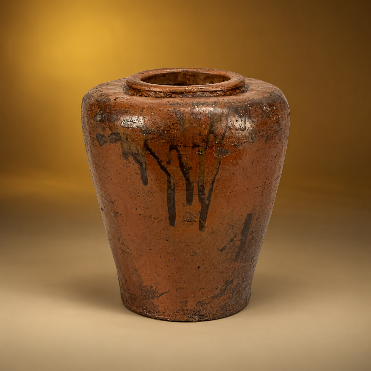 SKU: 26-2-2   Antique Ceramic Storage Jar. Glazed Stoneware.   China 17th Century  Century 8.5''D x 10.5''H