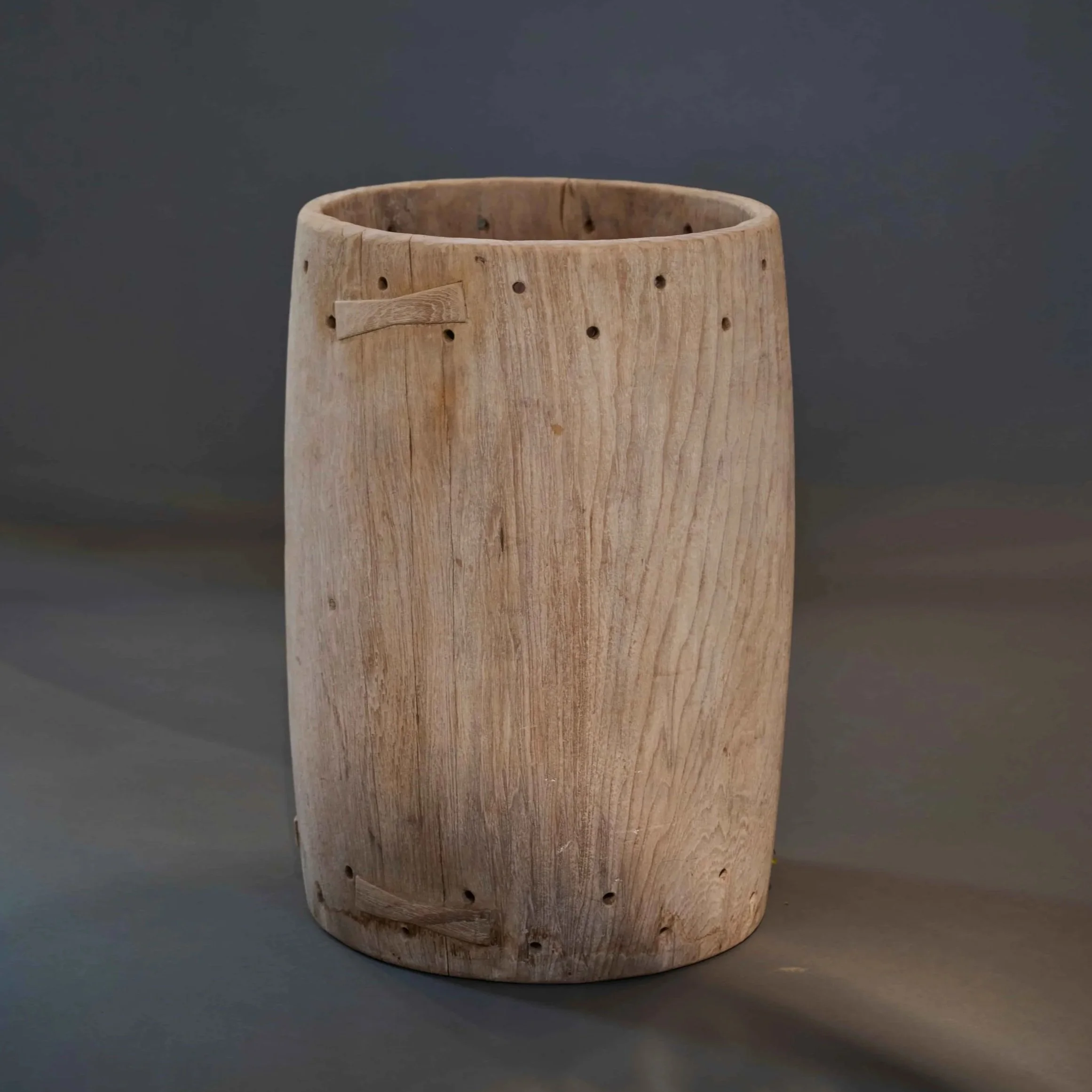 ANTIQUE CYLINDRICAL TEAK DRUM VESSEL